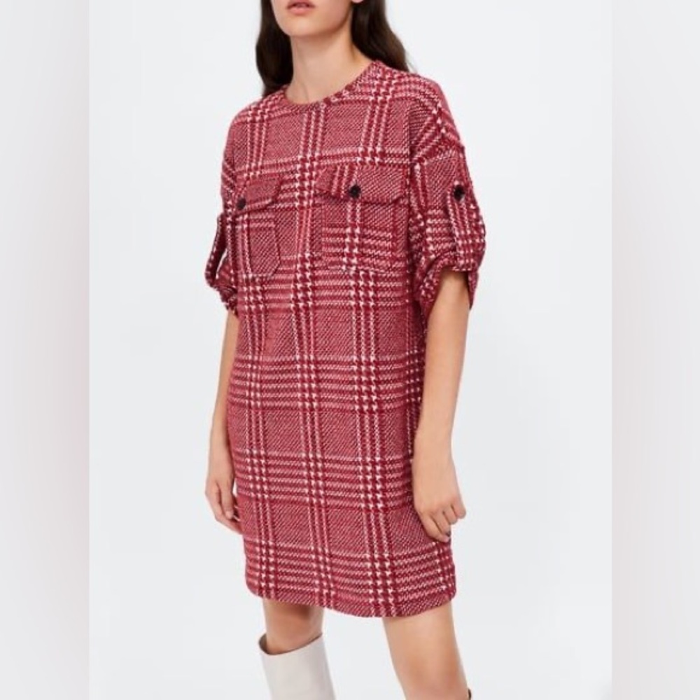 Zara Red checks knit Dress